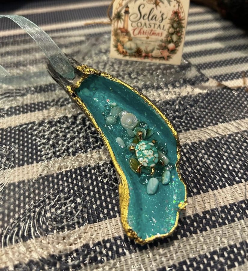 Sea turtle oyster shell ornament by Sela’s Coastal Christmas